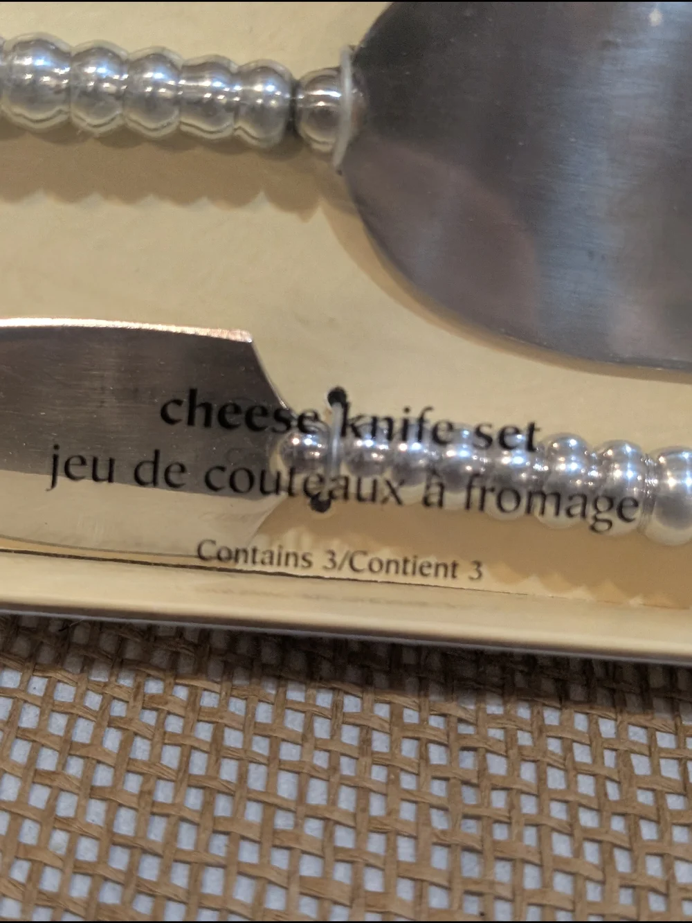 Pier 1 Silver Beaded Handle Cheese Knife Set, New in Box